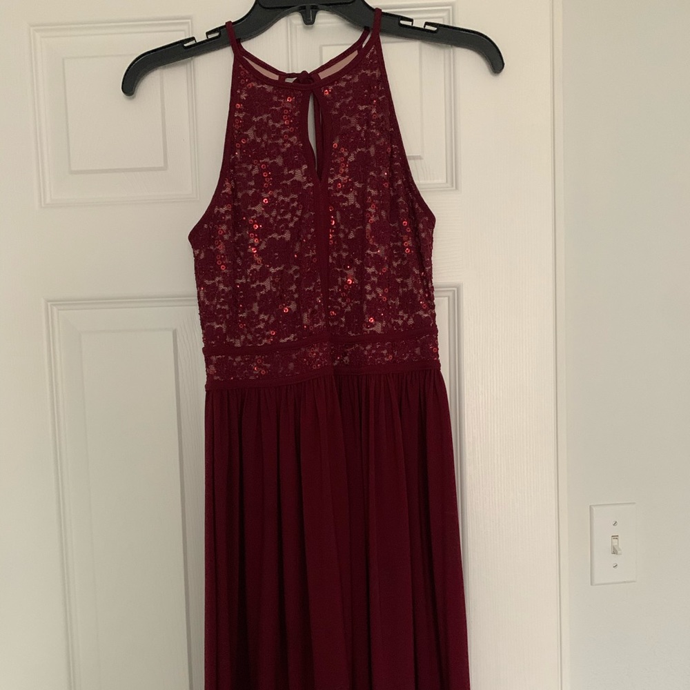 Maroon floor length formal dress